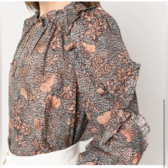 NWOT Ulla Johnson Manet Cotton Ruffle Floral Blouse Aegean Blue Sz 8 Medium - Picture 8 of 15